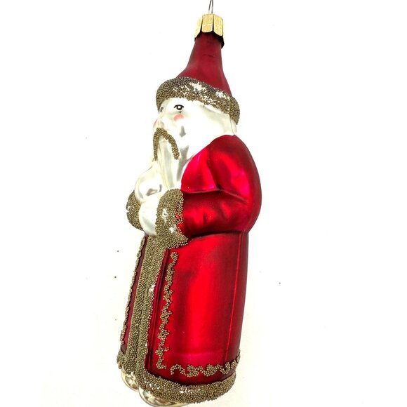 Vintage Style Holiday Hand-Painted Glass Santa Claus Christmas Ornament Red/Gold - Picture 2 of 6